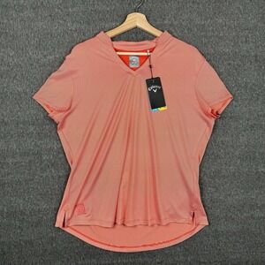 Callaway Fine Line Stripe Polo Shirt Womens XL Apricot Golf Preppy Stretch NWT